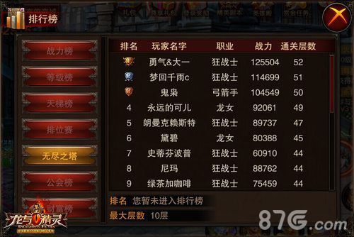 龙与精灵无尽之塔排行榜
