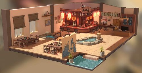 【《苍蓝誓约》3D基建场景-深夜居酒屋】