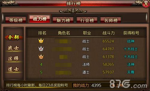 沙巴克传奇战力榜称号