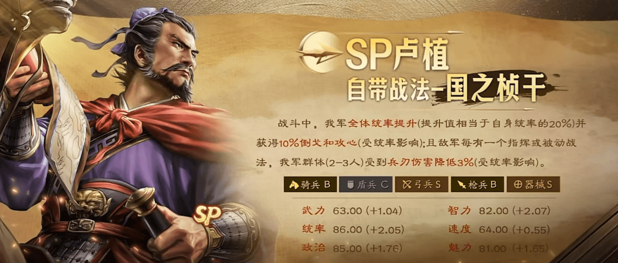 三国志战略版sp卢植强度怎么样 三国志战略版sp卢植强度怎么样