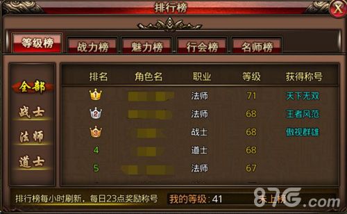 沙巴克传奇等级榜称号