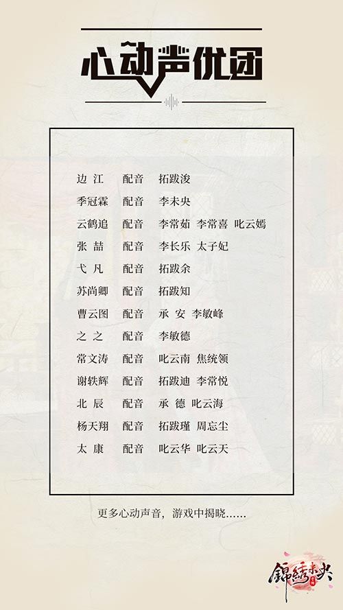 《锦绣未央》手游“心动声优团”