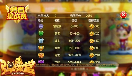 勇者挑战赛专属积分、炫酷段位