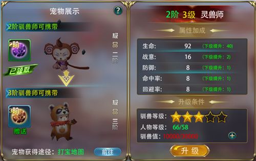驯兽玩法界面
