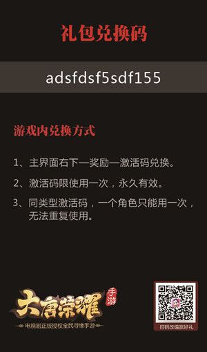 酷玩6《大唐荣耀》手游定制手机礼包卡背面