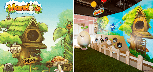 可爱的《Mandora》游戏中的主场景(左),也忠实呈现在概念店门口(右)